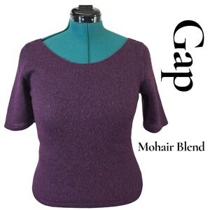 Gap Vintage Mohair Blend Short Sleeve Sweater Purple Scoop Neck Knit Top Large‎